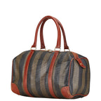 Fendi Pequin Mini Boston Handbag Brown Black PVC Leather
