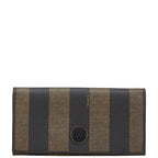 Fendi Pequin Long Wallet Black Brown PVC Leather