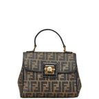 Fendi Zucca Handbag Khaki Green Black PVC Leather