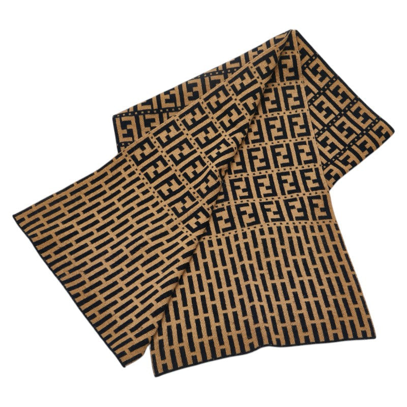 Fendi Zucca Wool Acrylic Scarf Beige Black