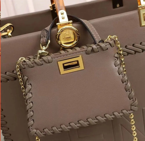 Fendi Sunshine Tote Bag Gray With Decorative Stitching