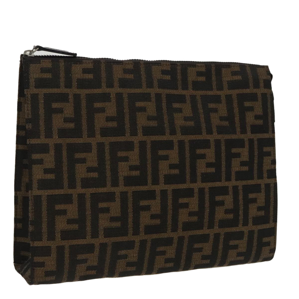 FENDI Zucca Canvas Clutch Bag Brown Black100167