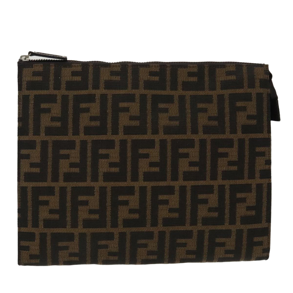 FENDI Zucca Canvas Clutch Bag Brown Black100167