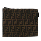 FENDI Zucca Canvas Clutch Bag Brown Black100167