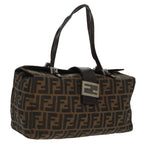 FENDI Zucca Canvas Mamma Baguette Shoulder Bag Brown Black Silver100278