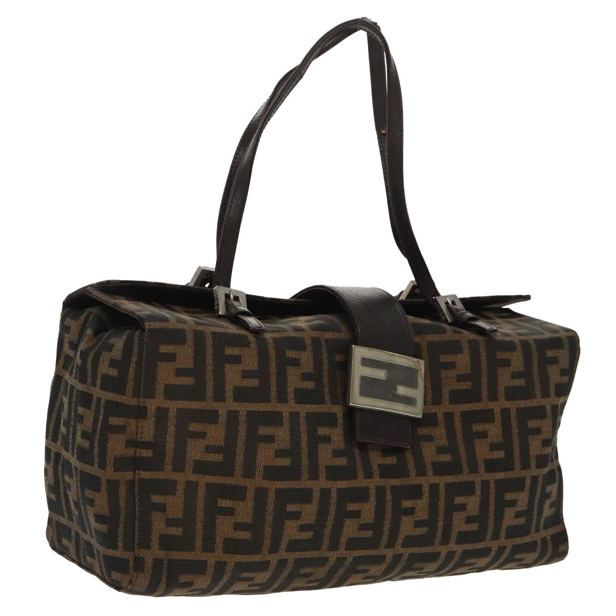 FENDI Zucca Canvas Mamma Baguette Shoulder Bag Brown Black Silver100278