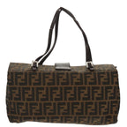 FENDI Zucca Canvas Mamma Baguette Shoulder Bag Brown Black Silver100278