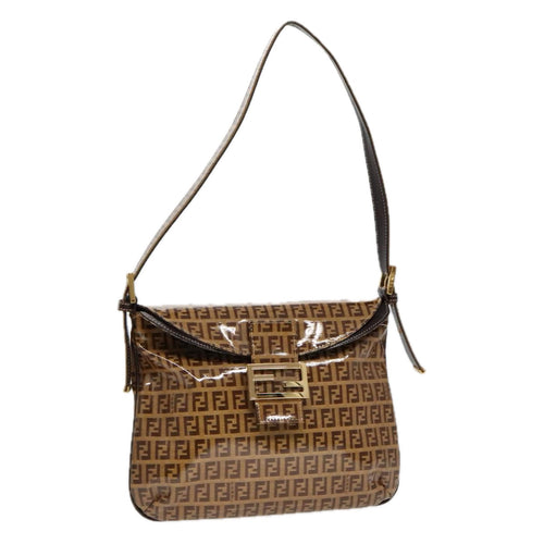 FENDI Zucchino Canvas Mamma Baguette Shoulder Bag Enamel Brown Gold100279