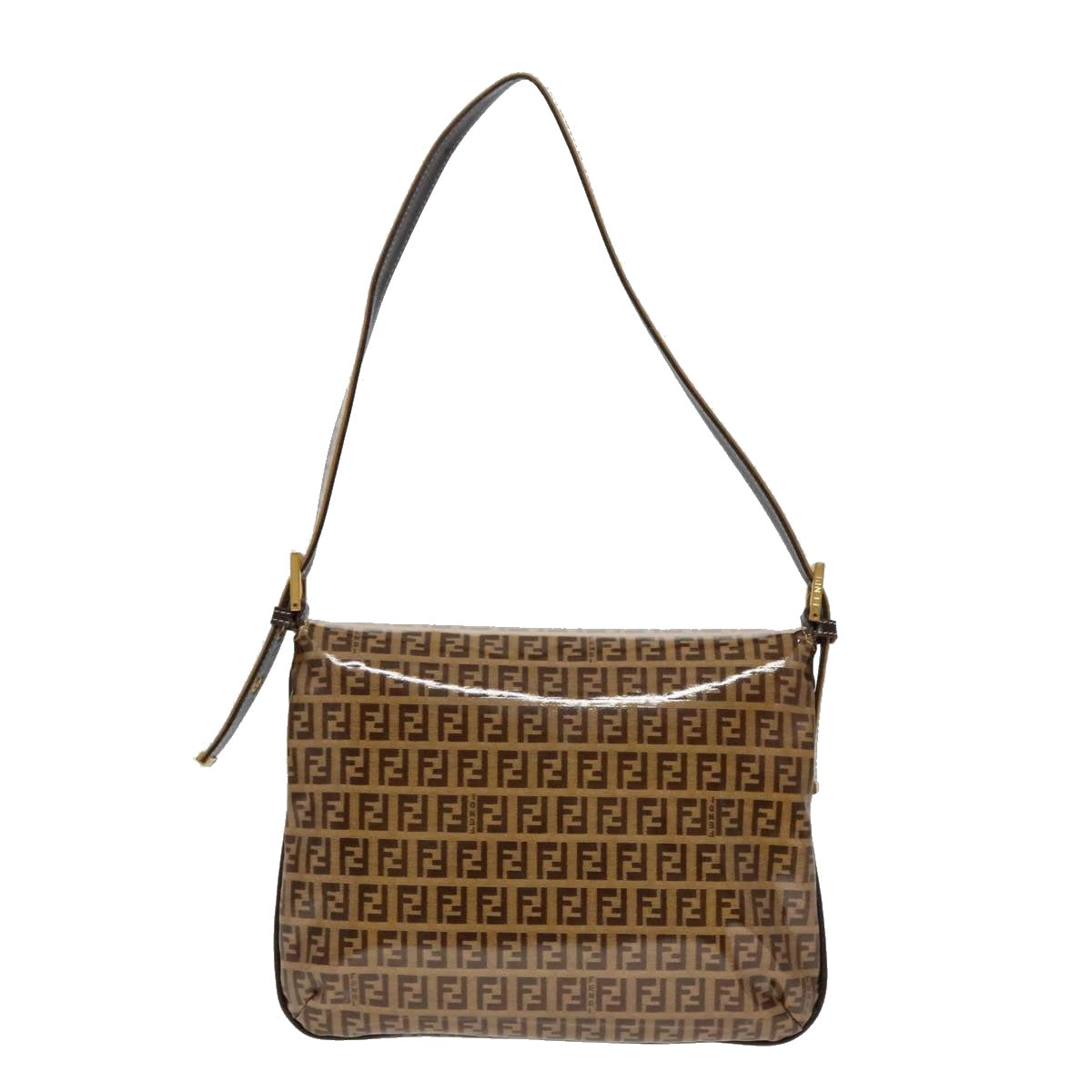 FENDI Zucchino Canvas Mamma Baguette Shoulder Bag Enamel Brown Gold100279