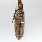 FENDI Zucchino Canvas Mamma Baguette Shoulder Bag Enamel Brown Gold100279