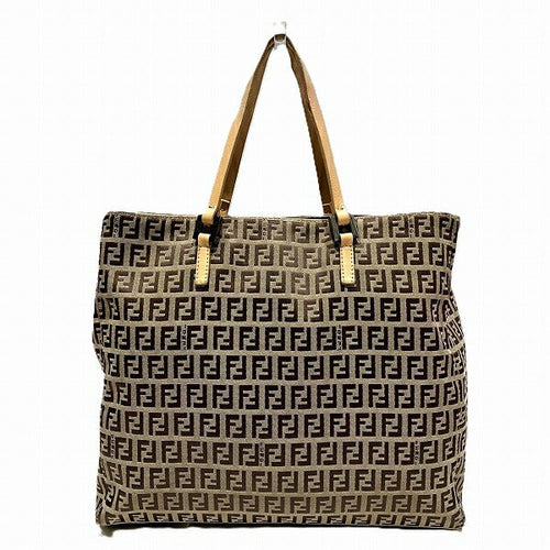 Fendi Zucchino Canvas Leather Tote Bag