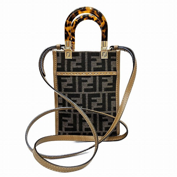 Fendi Sunshine Mini Shopper Canvas Leather Bag