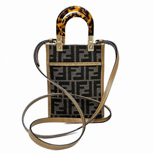 Fendi Sunshine Mini Shopper Canvas Leather Bag