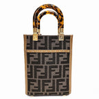 Fendi Sunshine Mini Shopper Canvas Leather Bag