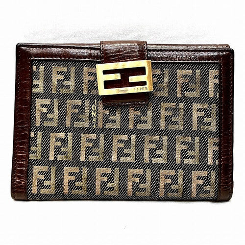 Fendi Zucchino Bifold Wallet Canvas Leather