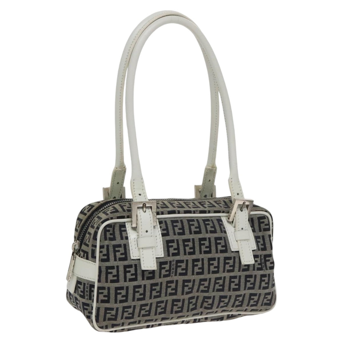 FENDI Zucchino Canvas Hand Bag Navy Silver100682