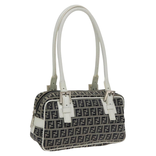 FENDI Zucchino Canvas Hand Bag Navy Silver100682