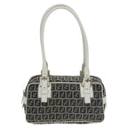 FENDI Zucchino Canvas Hand Bag Navy Silver100682