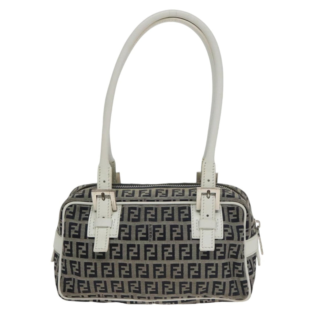 FENDI Zucchino Canvas Hand Bag Navy Silver100682