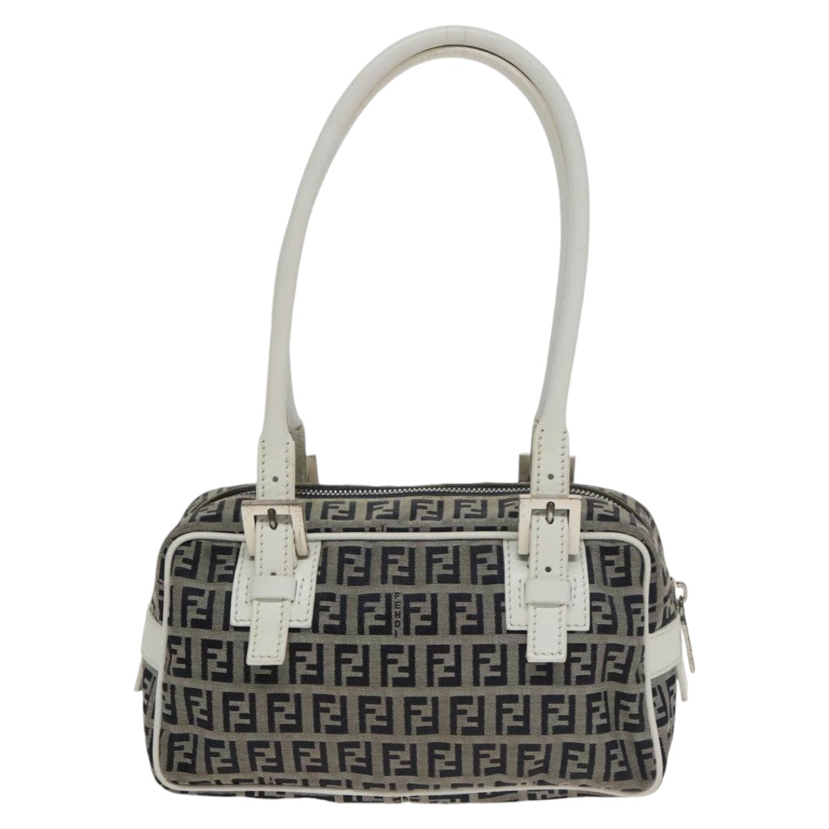 FENDI Zucchino Canvas Hand Bag Navy Silver100682