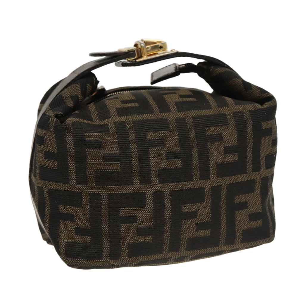 FENDI Zucca Canvas Vanity Pouch Brown Black gold100694