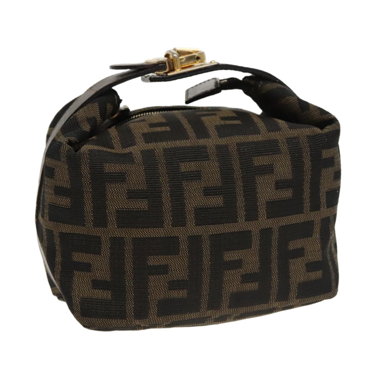 FENDI Zucca Canvas Vanity Pouch Brown Black gold100694