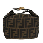 FENDI Zucca Canvas Vanity Pouch Brown Black gold100694