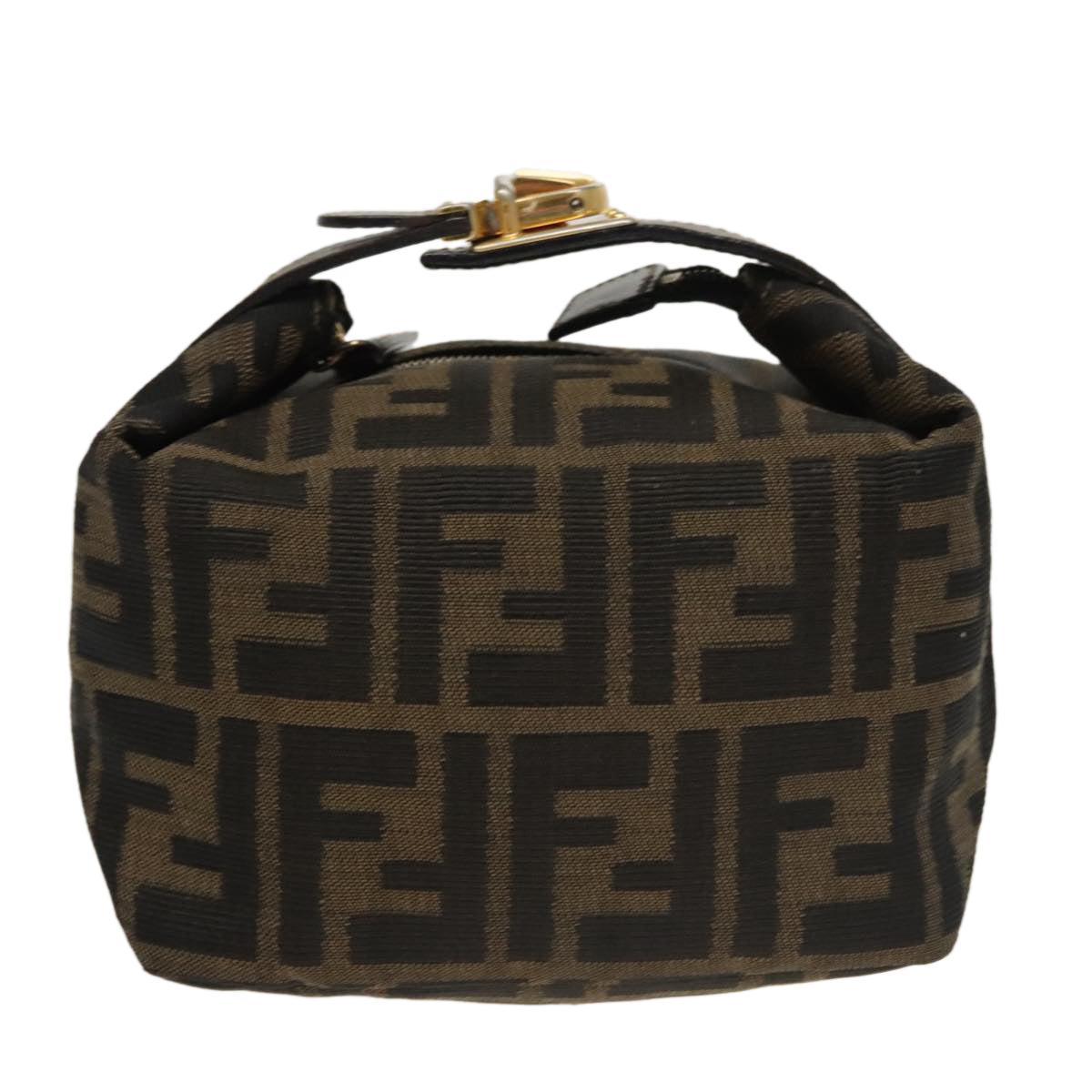 FENDI Zucca Canvas Vanity Pouch Brown Black gold100694