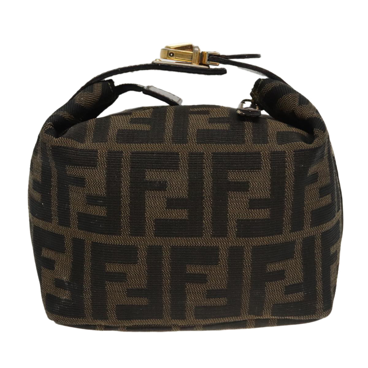 FENDI Zucca Canvas Vanity Pouch Brown Black gold100694
