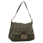 FENDI Zucca Canvas Mamma Baguette Shoulder Bag Brown Black100706
