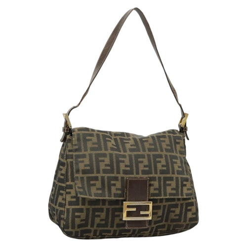 FENDI Zucca Canvas Mamma Baguette Shoulder Bag Brown Black100706
