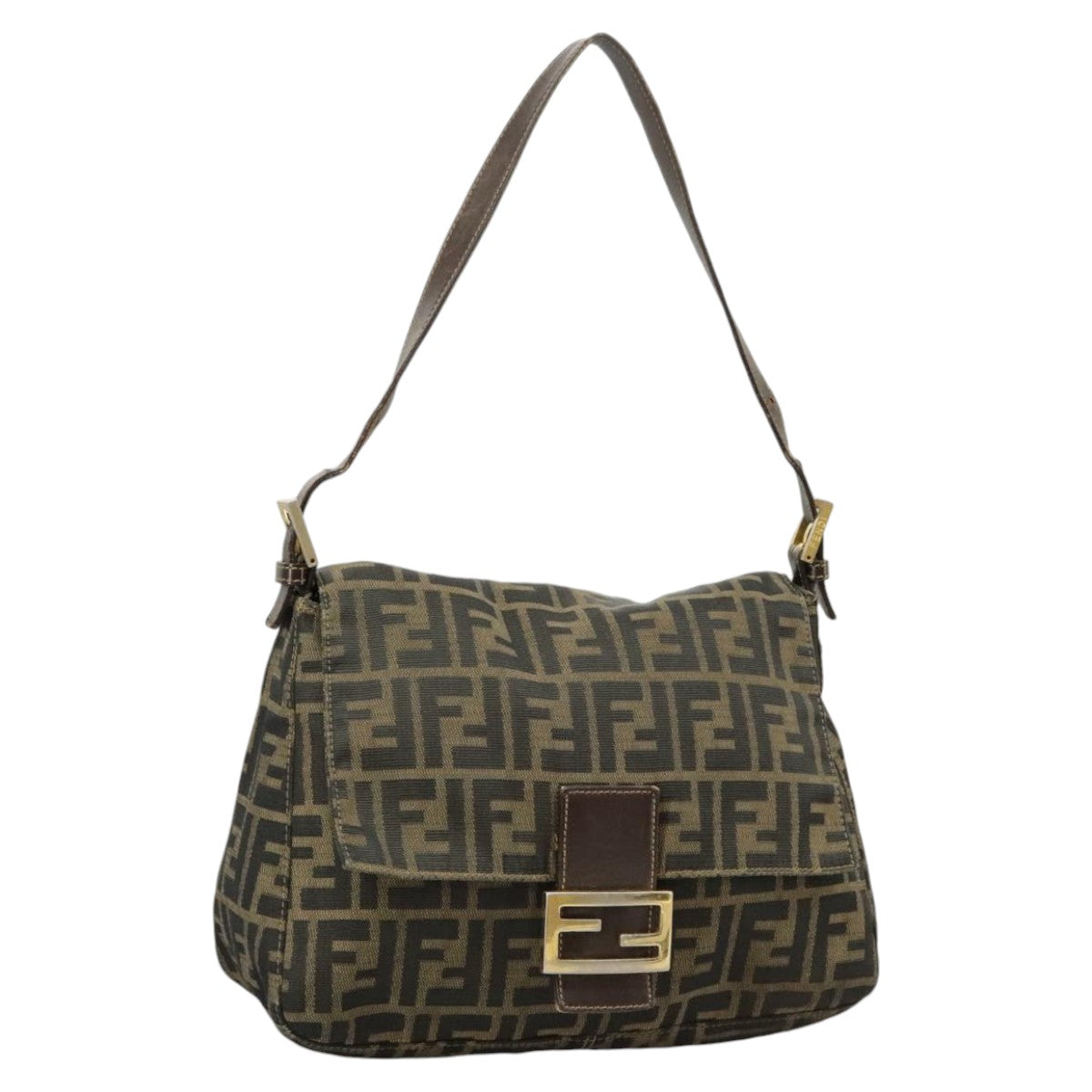 FENDI Zucca Canvas Mamma Baguette Shoulder Bag Brown Black100706