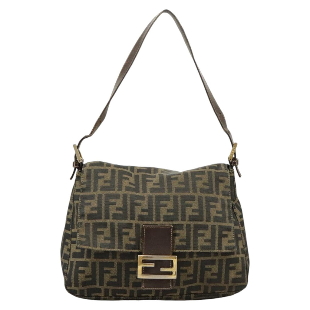 FENDI Zucca Canvas Mamma Baguette Shoulder Bag Brown Black100706