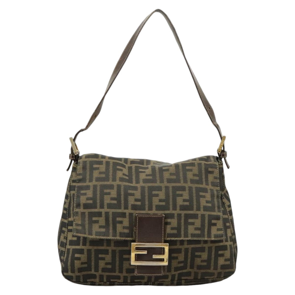 FENDI Zucca Canvas Mamma Baguette Shoulder Bag Brown Black100706