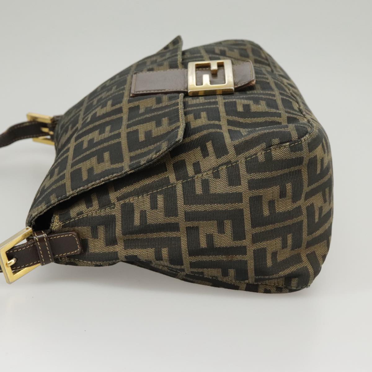 FENDI Zucca Canvas Mamma Baguette Shoulder Bag Brown Black100706