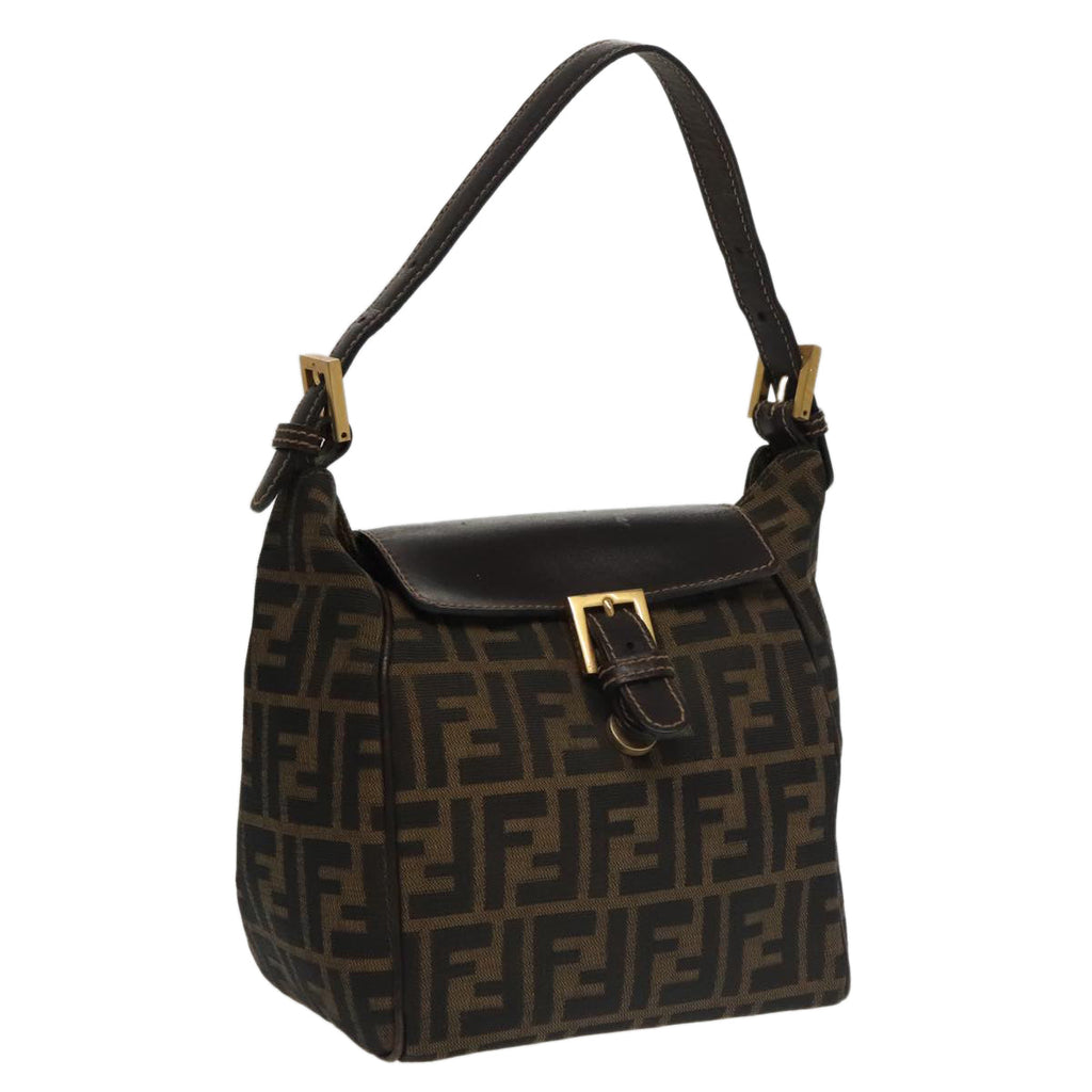 FENDI Zucca Canvas Hand Bag Brown Black gold100727