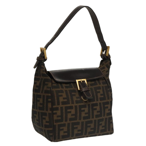 FENDI Zucca Canvas Hand Bag Brown Black gold100727