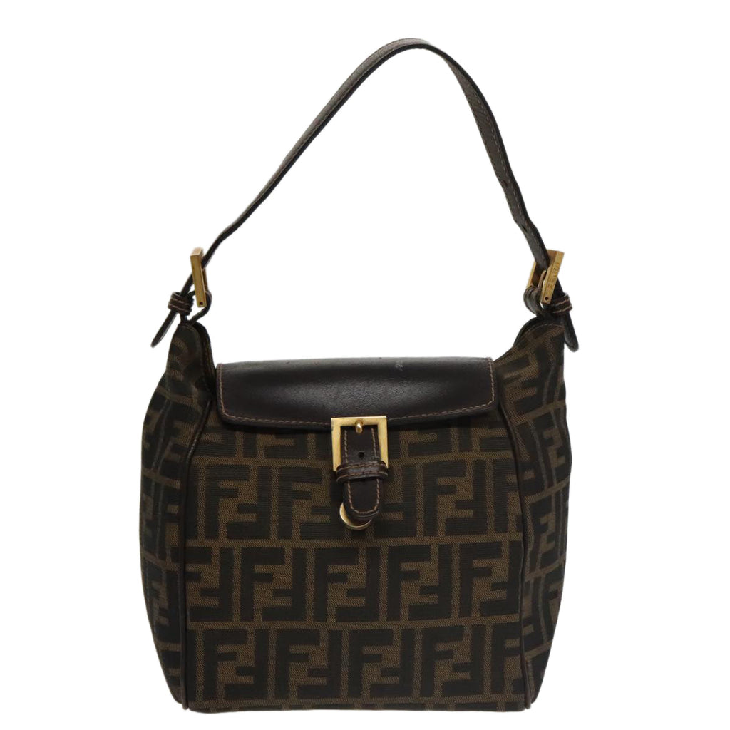 FENDI Zucca Canvas Hand Bag Brown Black gold100727