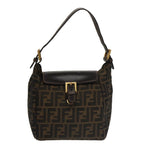 FENDI Zucca Canvas Hand Bag Brown Black gold100727