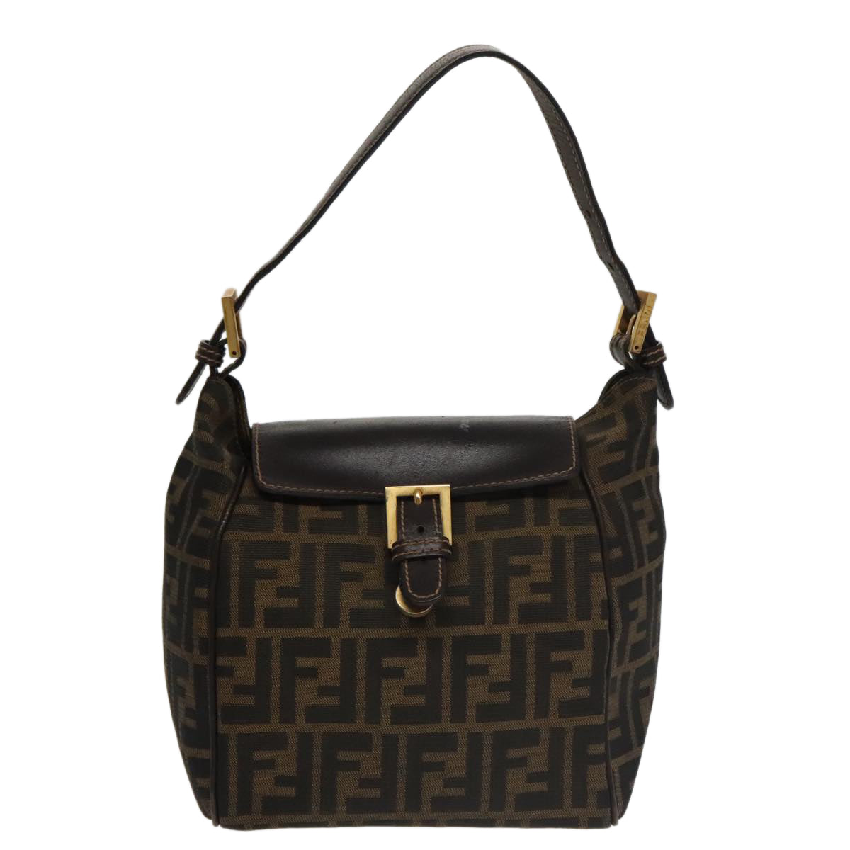 FENDI Zucca Canvas Hand Bag Brown Black gold100727