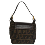 FENDI Zucca Canvas Hand Bag Brown Black gold100727