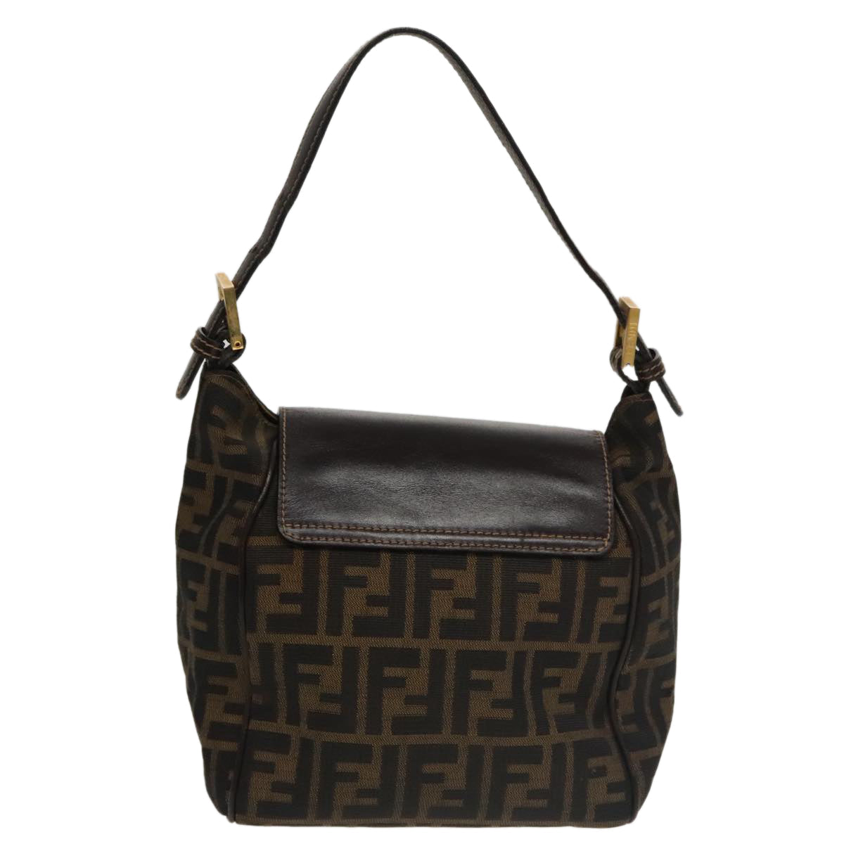 FENDI Zucca Canvas Hand Bag Brown Black gold100727