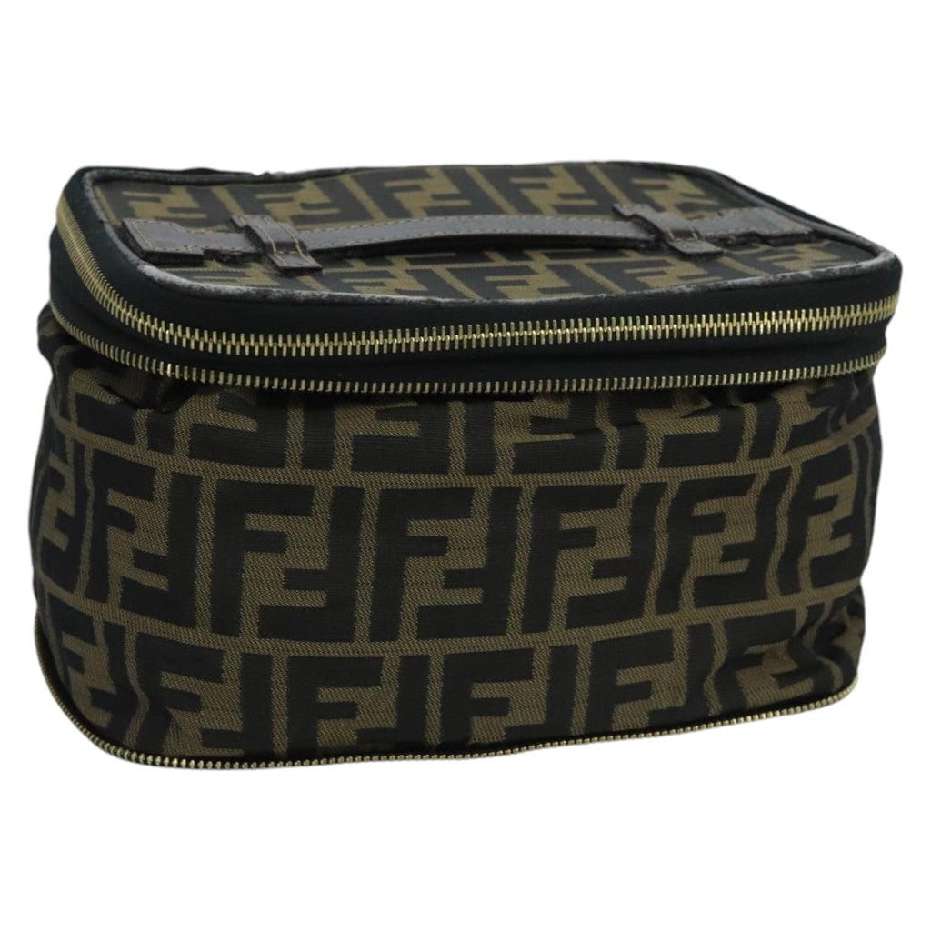 FENDI Zucca Canvas Vanity Pouch Brown Black gold100790
