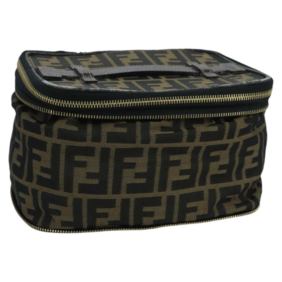 FENDI Zucca Canvas Vanity Pouch Brown Black gold100790