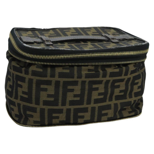 FENDI Zucca Canvas Vanity Pouch Brown Black gold100790
