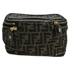 FENDI Zucca Canvas Vanity Pouch Brown Black gold100790