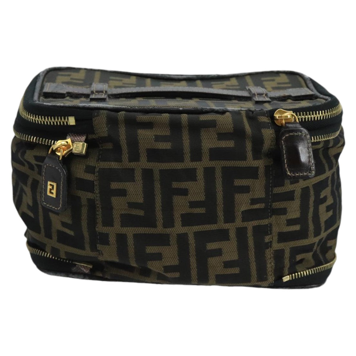 FENDI Zucca Canvas Vanity Pouch Brown Black gold100790