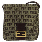 FENDI Zucchino Canvas Shoulder Bag Beige Gold100792