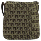 FENDI Zucchino Canvas Shoulder Bag Beige Gold100792