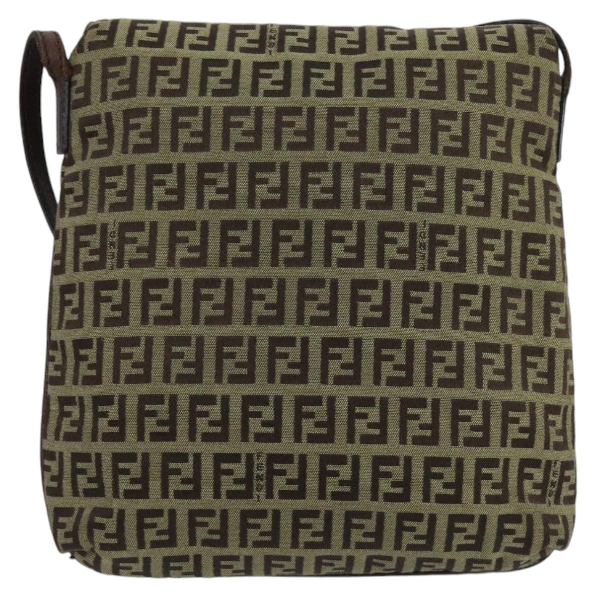 FENDI Zucchino Canvas Shoulder Bag Beige Gold100792